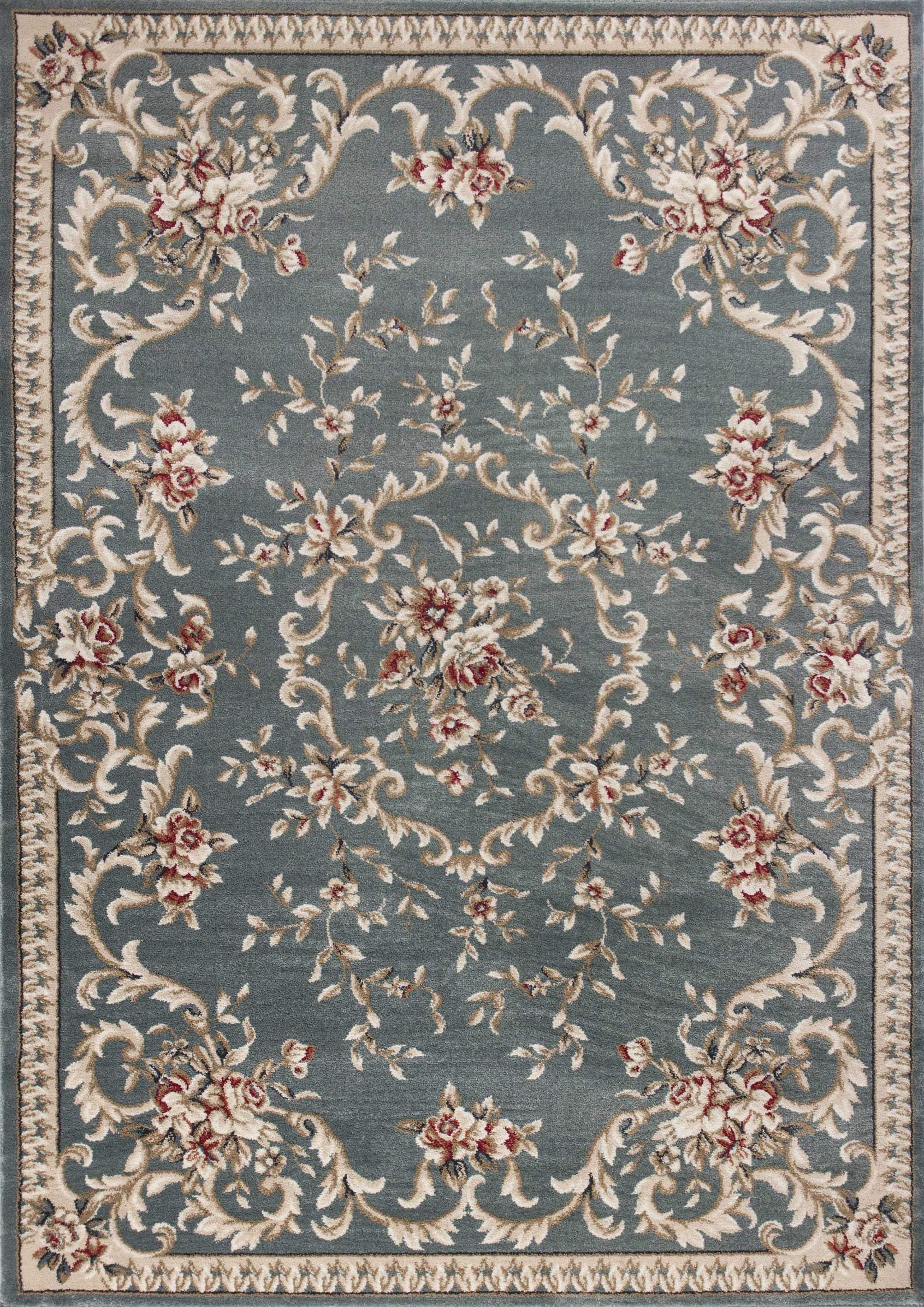 9' X 12' Slate Blue and Ivory Floral Area Rug - Homeroots - Flyclothing LLC