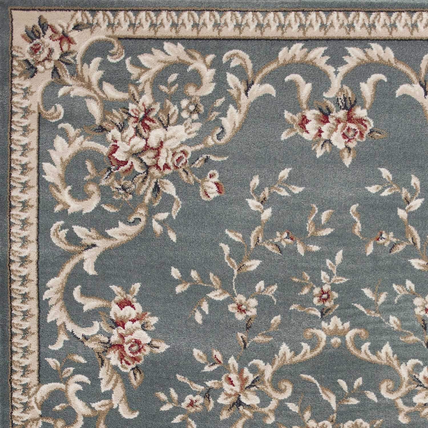 9' X 12' Slate Blue and Ivory Floral Area Rug - Homeroots - Flyclothing LLC