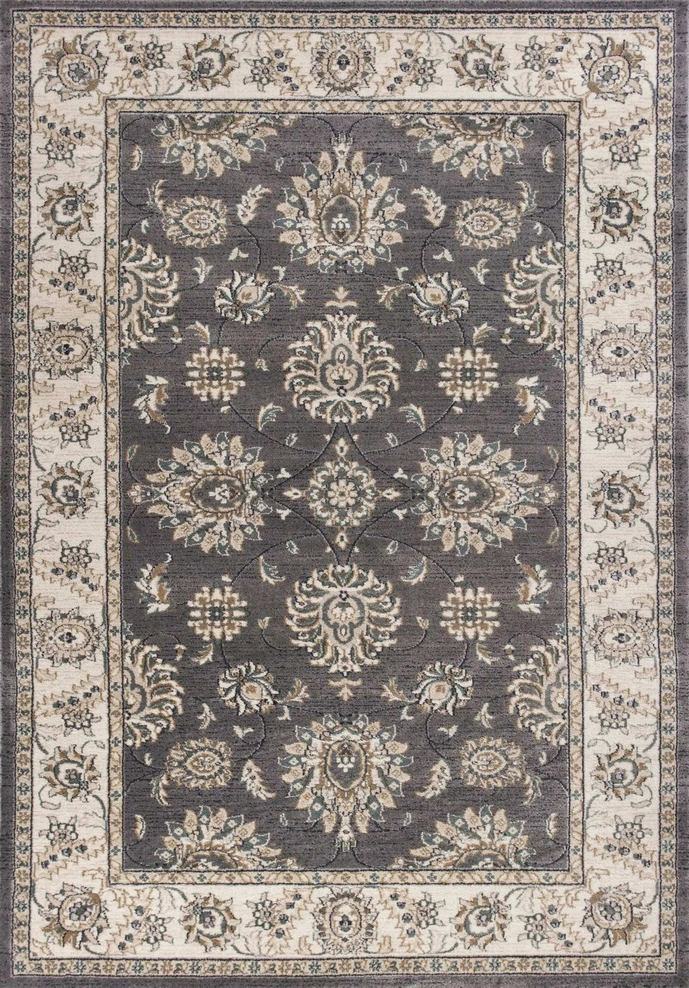 9' X 12' Grey Ivory Bordered Floral Indoor Area Rug - Homeroots - Flyclothing LLC