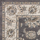 9' X 12' Grey Ivory Bordered Floral Indoor Area Rug - Homeroots