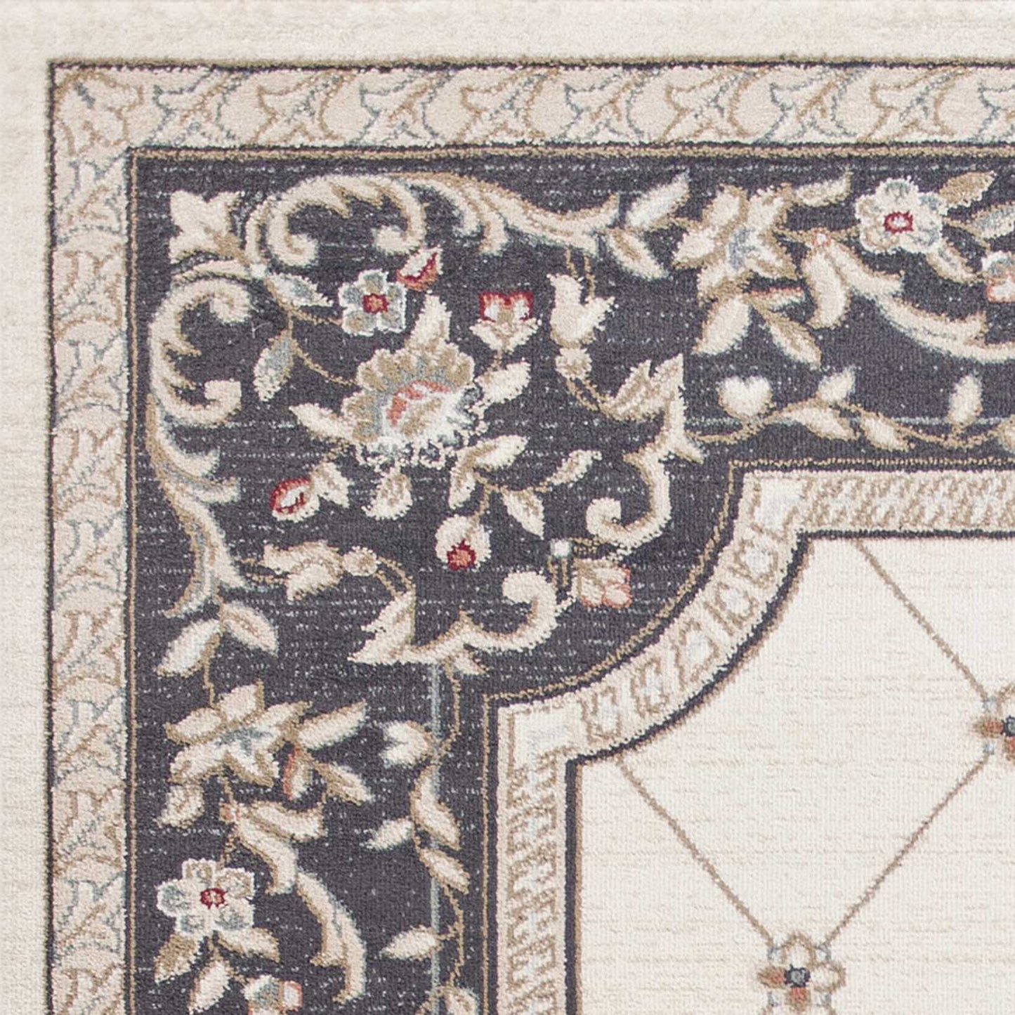 9' X 12' Ivory Grey Bordered Floral Indoor Area Rug - Homeroots - Flyclothing LLC