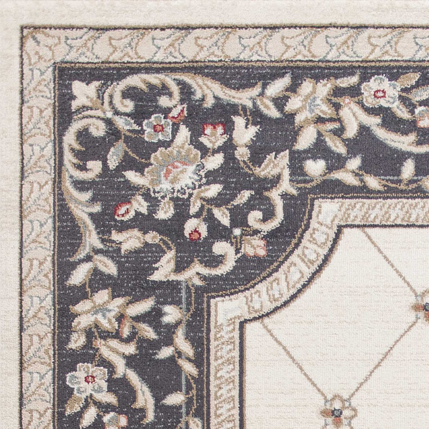 9' X 12' Ivory Grey Bordered Floral Indoor Area Rug - Homeroots - Flyclothing LLC