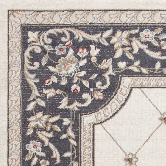 9' X 12' Ivory Grey Bordered Floral Indoor Area Rug - Homeroots - Flyclothing LLC