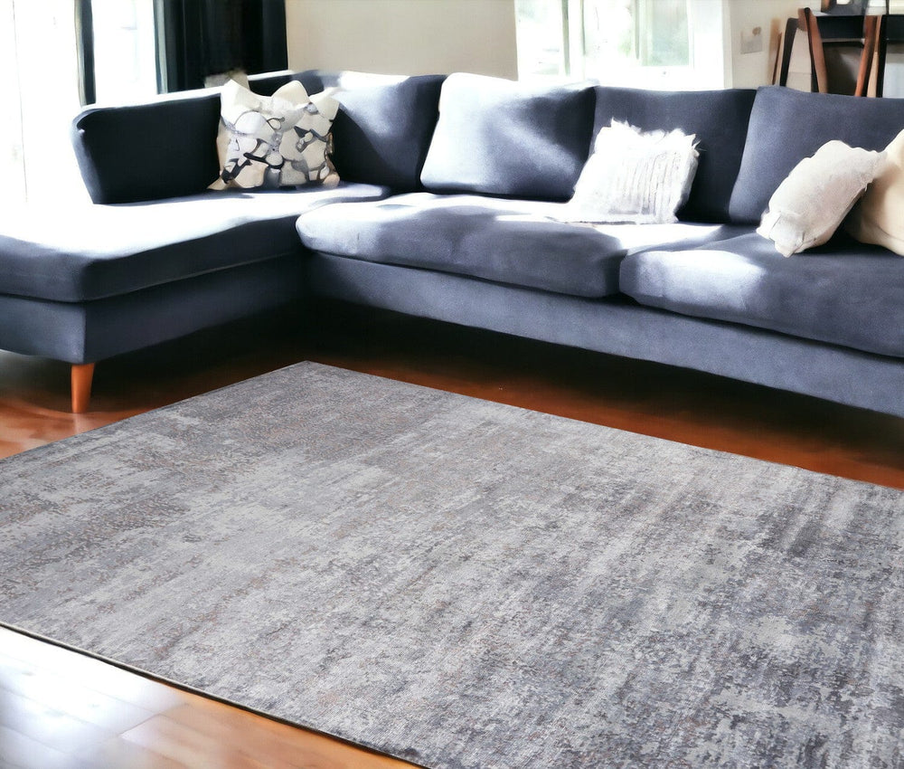 8' X 10' Slate Grey Hand Loomed Abstract Brushstroke Indoor Area Rug - Homeroots