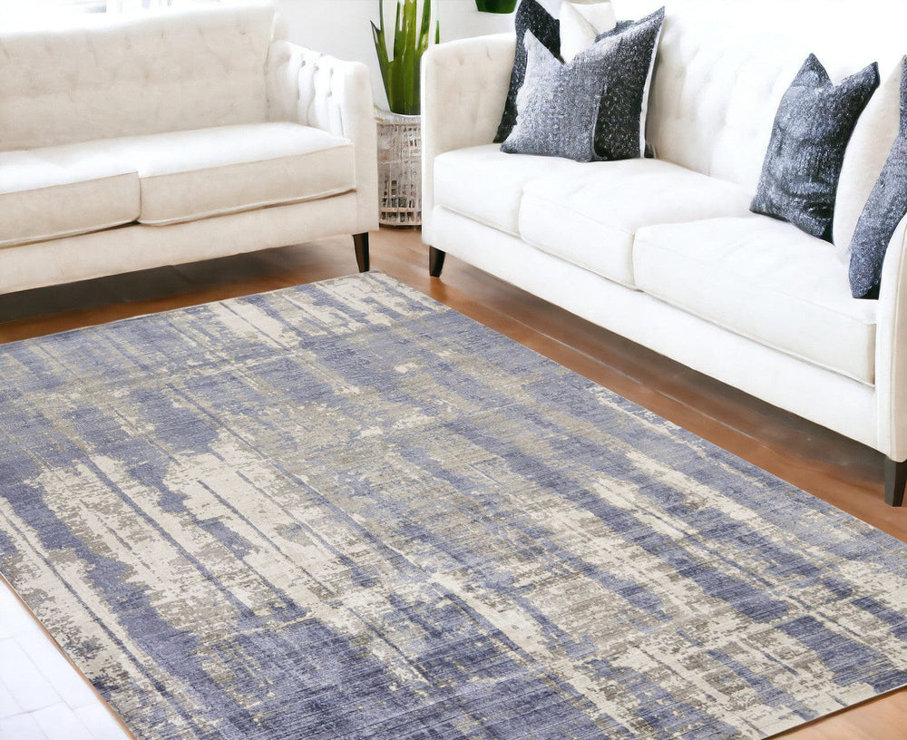 7' X 10'  Viscose Grey Or  Blue Area Rug - Homeroots