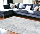 8' X 10' Dew Grey Hand Loomed Abstract Brushstroke Indoor Area Rug - Homeroots