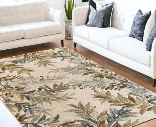 9' X 12' Ivory Hand Tufted Pinnate Fronds Indoor Area Rug - Homeroots - Flyclothing LLC