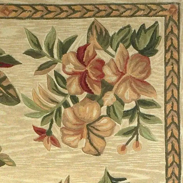 8' X 11' Wool Ivory With Laurel Border Palm Tree Area Rug - Homeroots - Flyclothing LLC