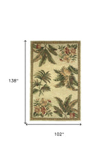 8' X 11' Wool Ivory With Laurel Border Palm Tree Area Rug - Homeroots - Flyclothing LLC
