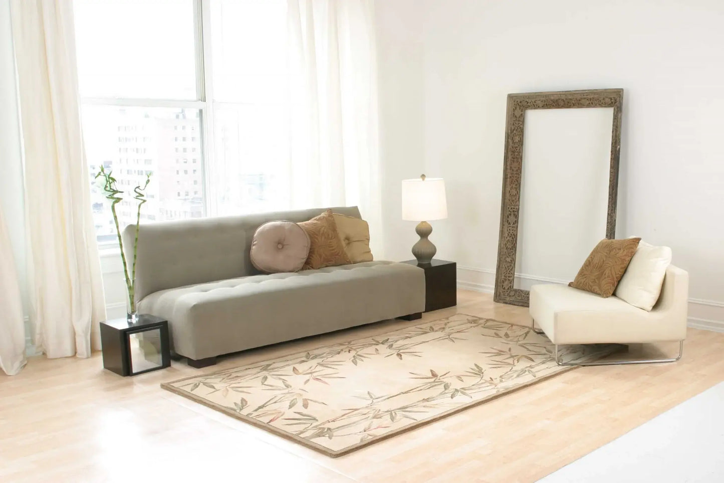 9' X 12' Ivory Hand Tufted Bordered Bamboo Indoor Area Rug - Homeroots - Flyclothing LLC