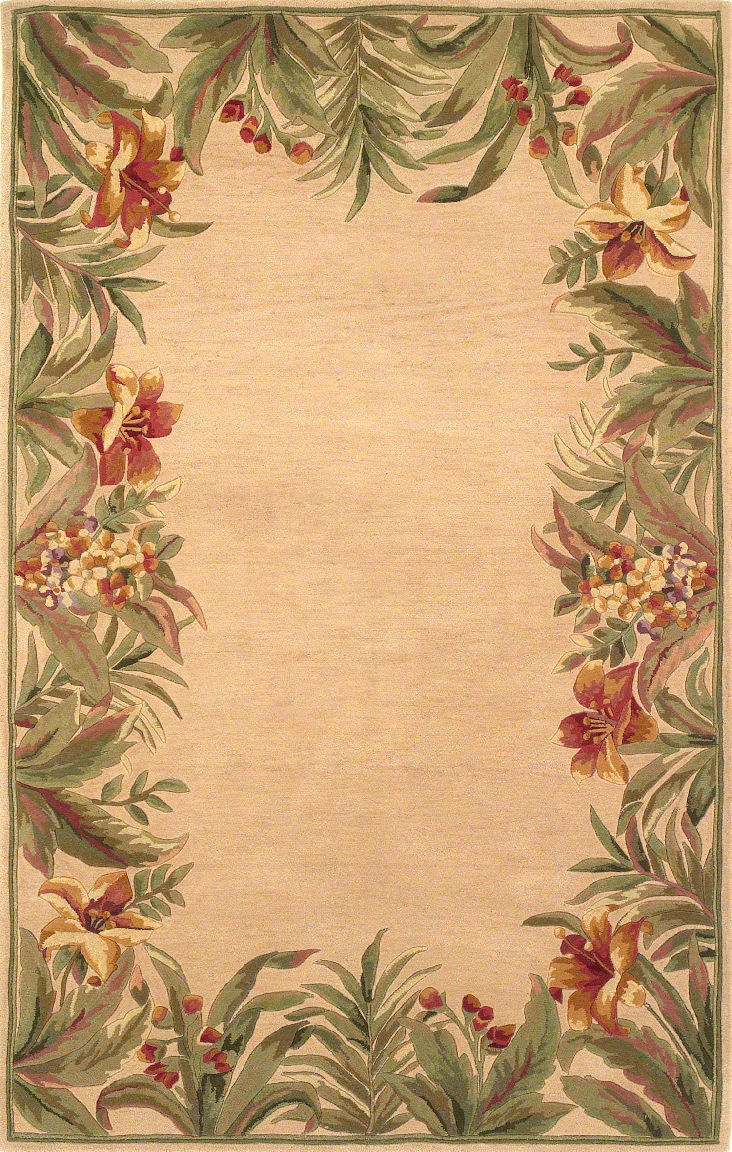 8' X 11' Wool Ivory Tropical Greenery Area Rug - Homeroots - Flyclothing LLC