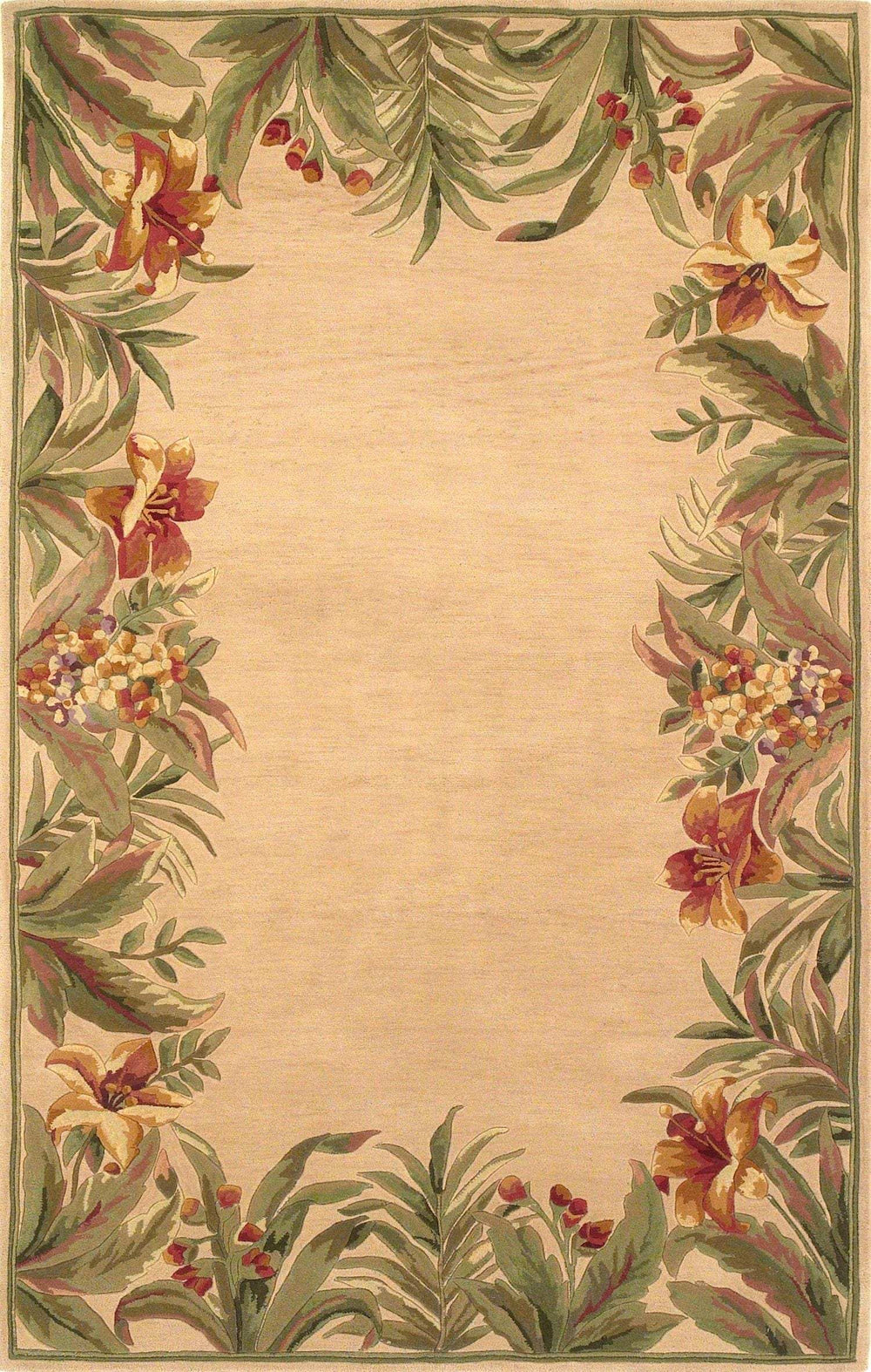 8' X 11' Wool Ivory Tropical Greenery Area Rug - Homeroots - Flyclothing LLC
