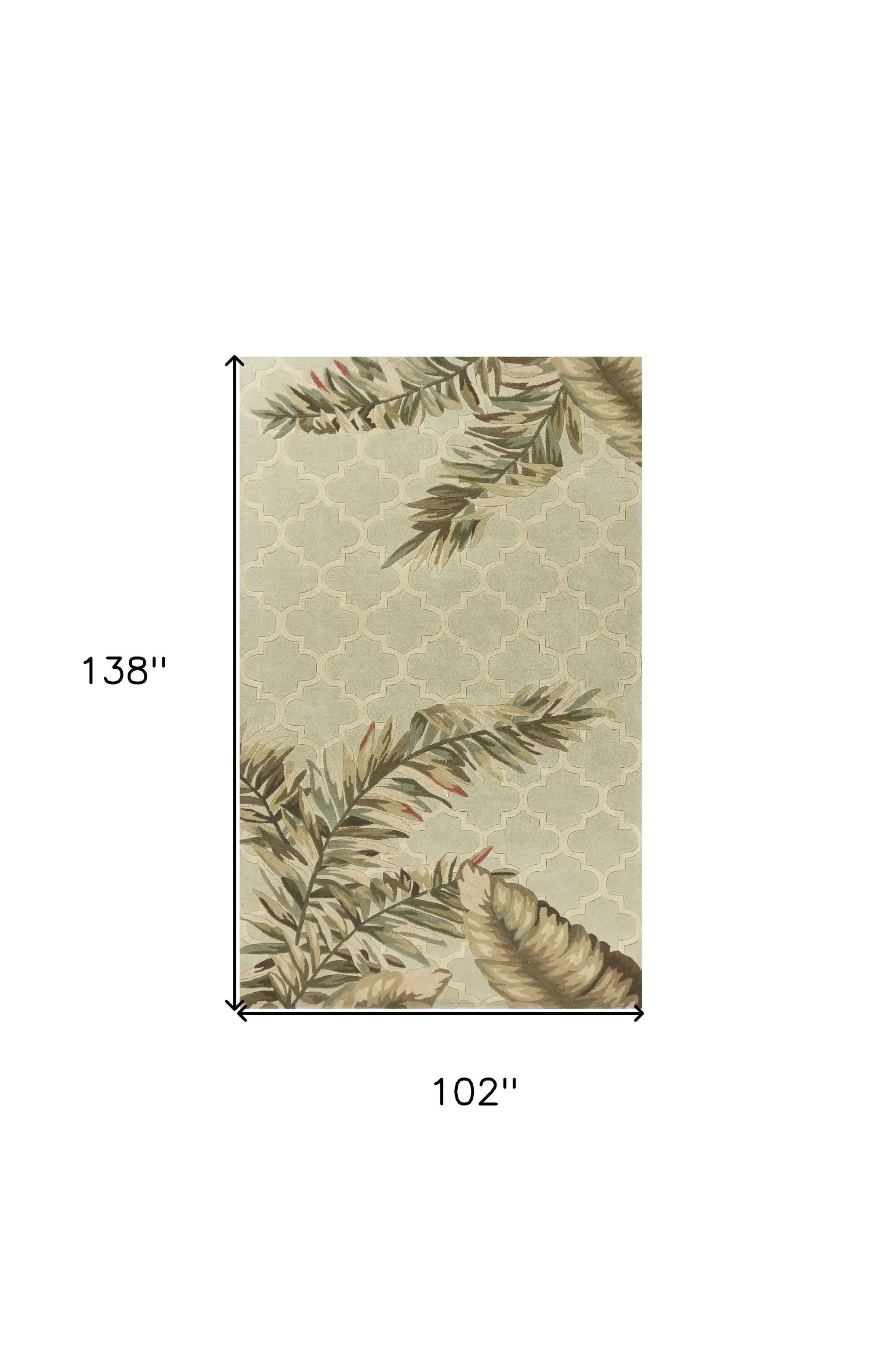 9' X 12' Sage Green Hand Tufted Tropical Quatrefoil Indoor Area Rug - Homeroots - Flyclothing LLC