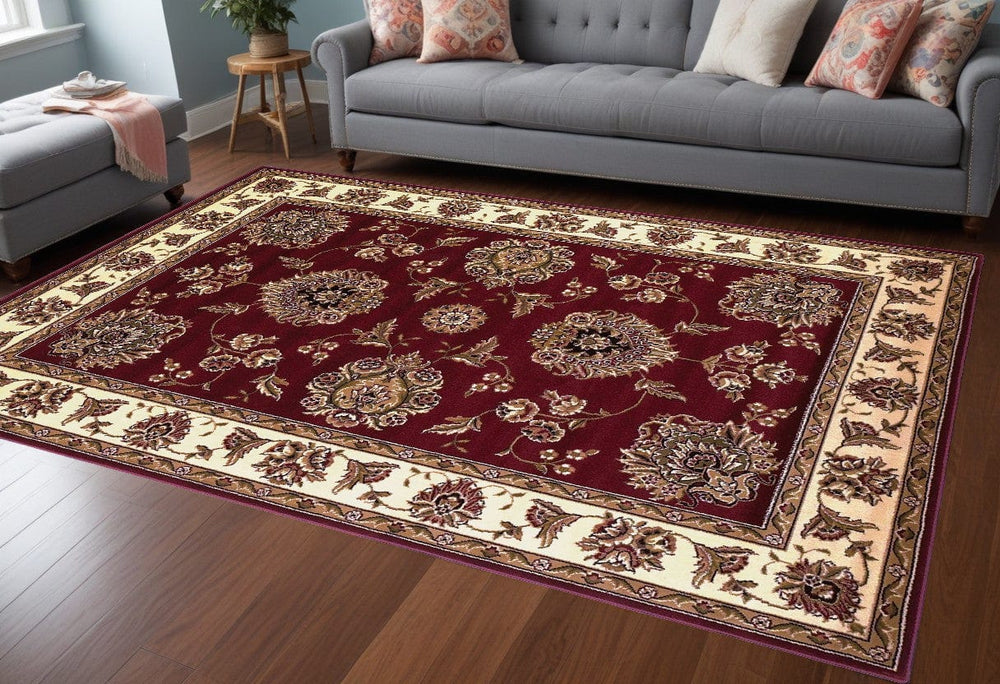 10' X 13' Red Ivory Machine Woven Floral Traditional Indoor Area Rug - Homeroots