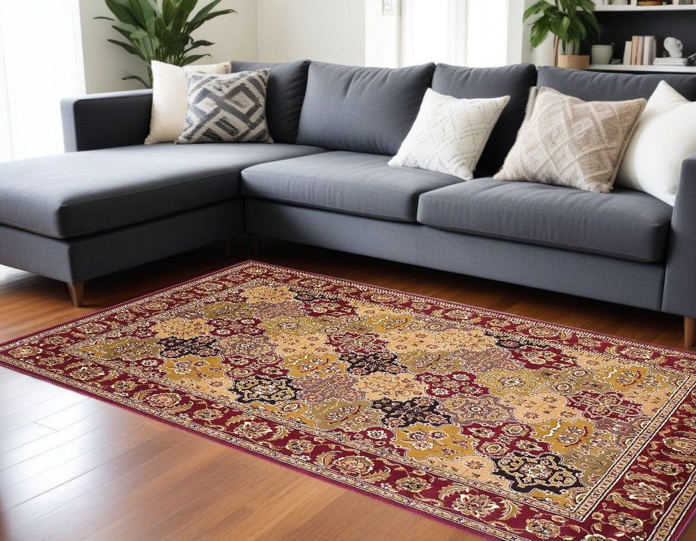 10' X 13' Red Machine Woven Traditional Quatrefoil Indoor Area Rug - Homeroots
