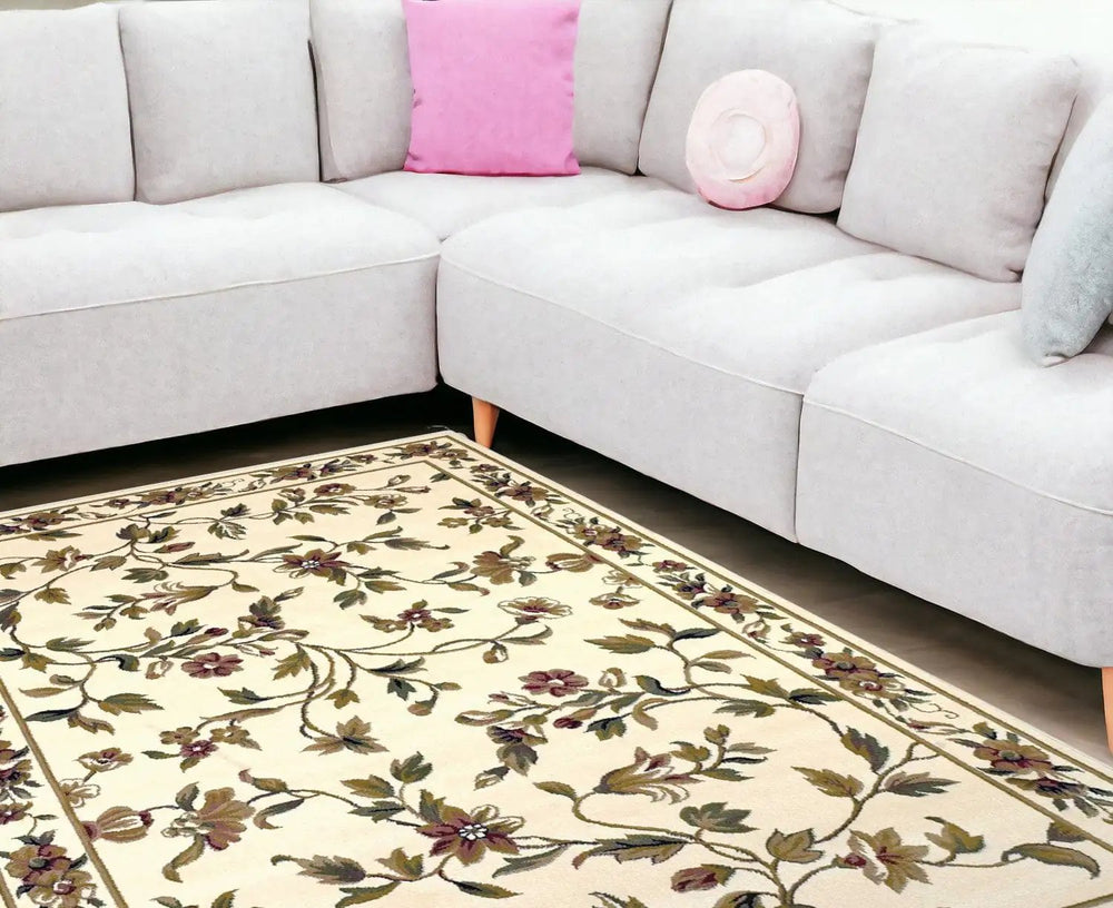 10' X 13' Ivory Machine Woven Floral Vines Indoor Area Rug - Homeroots