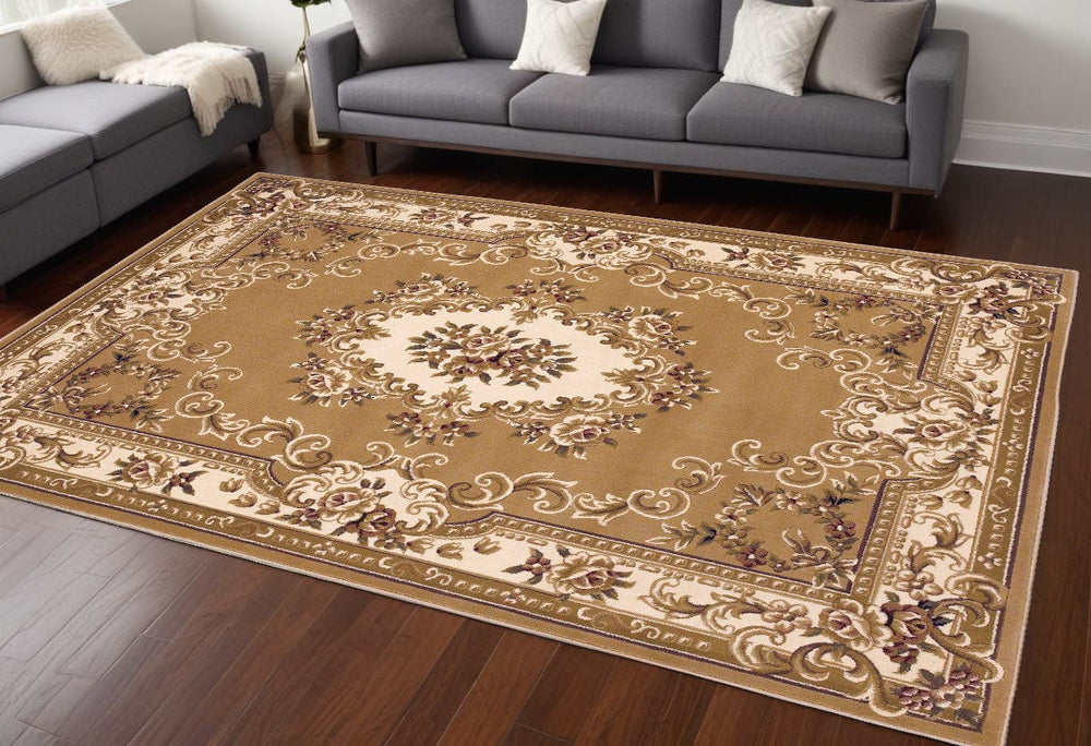 9' X 13' Beige and Ivory Area Rug - Homeroots