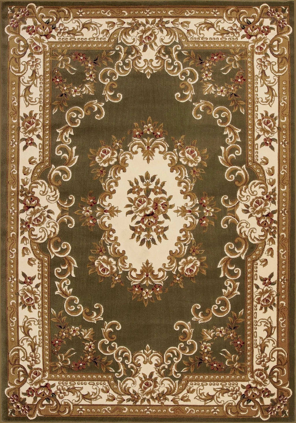10' X 13' Green Ivory Machine Woven Hand Carved Floral Medallion Indoor Area Rug - Homeroots - Flyclothing LLC