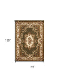 10' X 13' Green Ivory Machine Woven Hand Carved Floral Medallion Indoor Area Rug - Homeroots