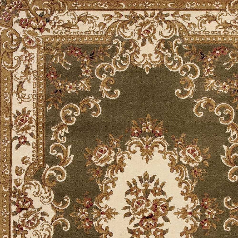 10' X 13' Green Ivory Machine Woven Hand Carved Floral Medallion Indoor Area Rug - Homeroots - Flyclothing LLC