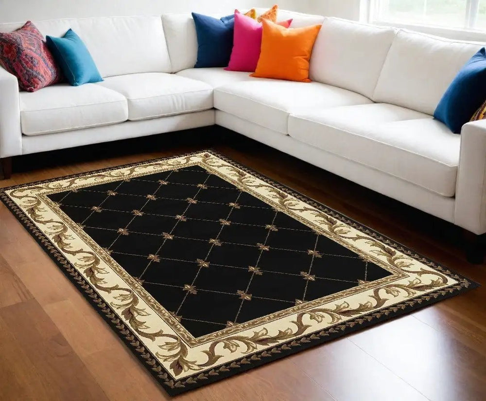 10' X 13' Brown and Black Oriental Area Rug - Homeroots