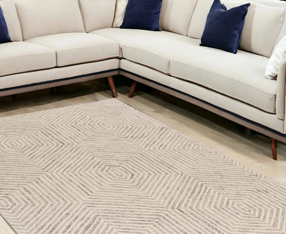 9' X 12' Sand Beige Wool Geometric Hand Tufted Area Rug - Homeroots