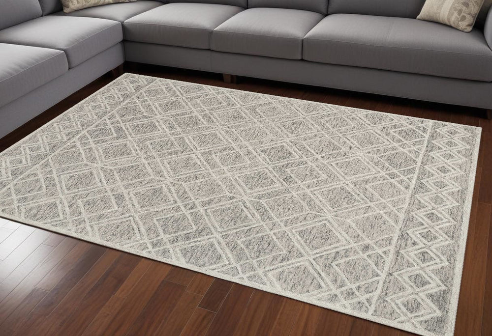 9' X 12' Sand Beige Hand Tufted Diamond Pattern Indoor Area Rug - Homeroots