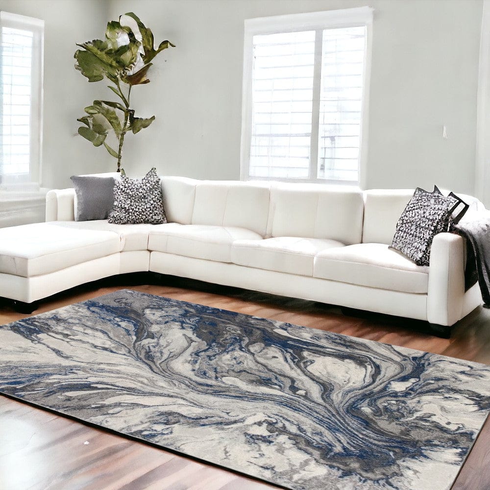 10' X 13' Grey Machine Woven Abstract Watercolor Indoor Area Rug - Homeroots