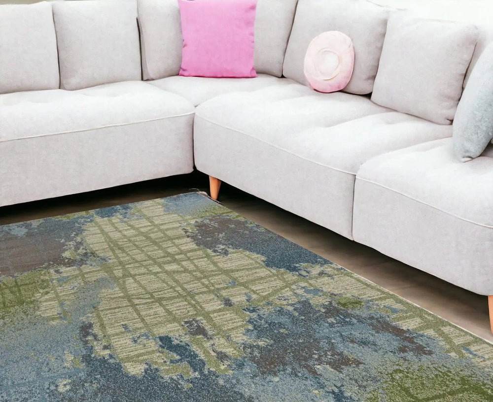 10' X 13' Blue and Green Abstract Area Rug - Homeroots