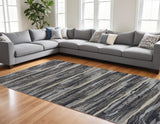 10' X 13' Grey Machine Woven Abstract Brushstroke Indoor Area Rug - Homeroots