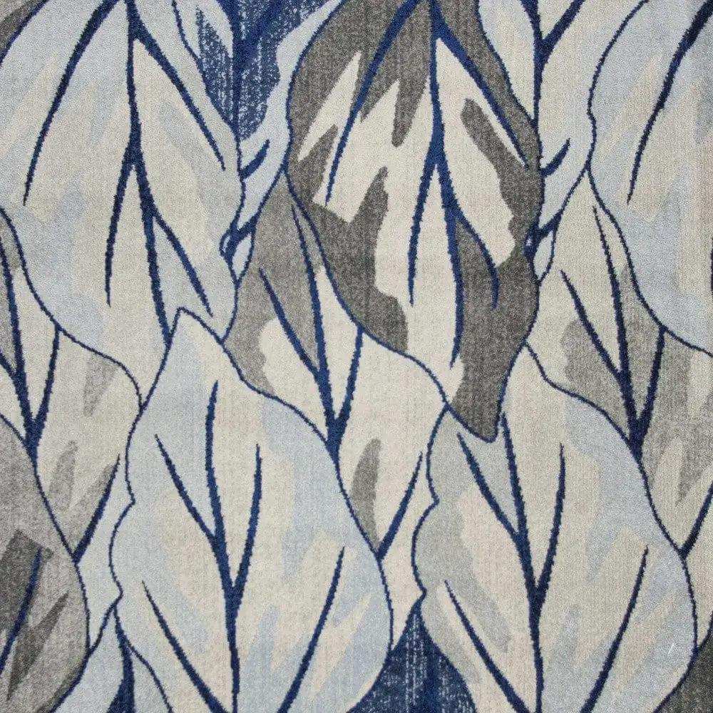 10' X 13' Grey Navy Blue Machine Woven Tropical Leaves Indoor Area Rug - Homeroots - Flyclothing LLC