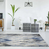 10' X 13' Grey Navy Blue Machine Woven Tropical Leaves Indoor Area Rug - Homeroots - Flyclothing LLC