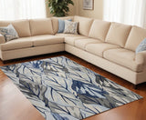 10' X 13' Grey Navy Blue Machine Woven Tropical Leaves Indoor Area Rug - Homeroots