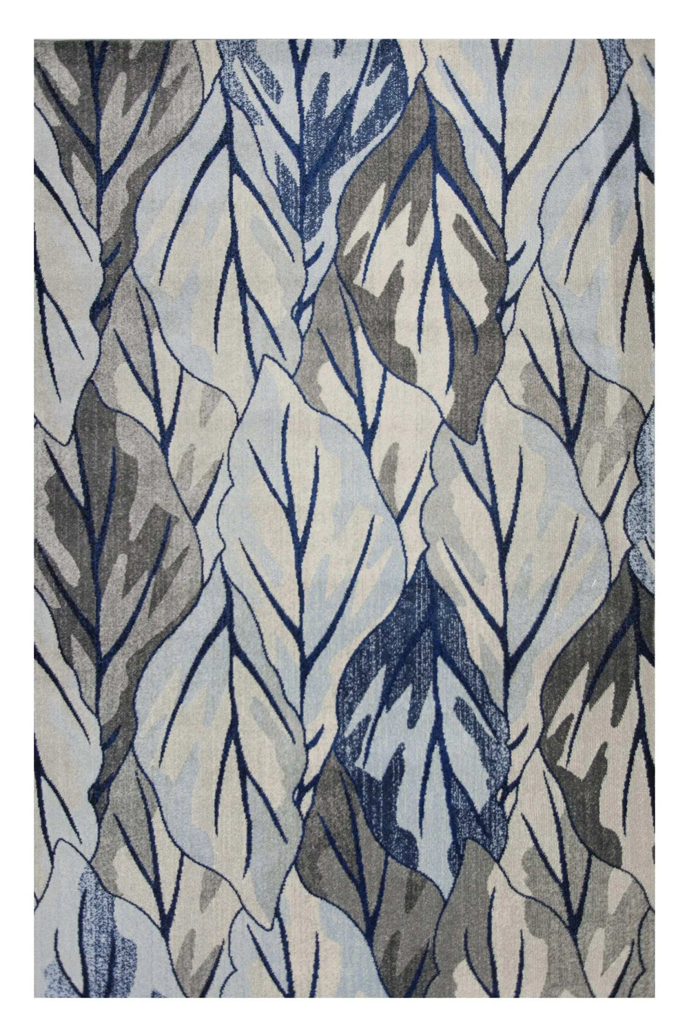 10' X 13' Grey Navy Blue Machine Woven Tropical Leaves Indoor Area Rug - Homeroots - Flyclothing LLC
