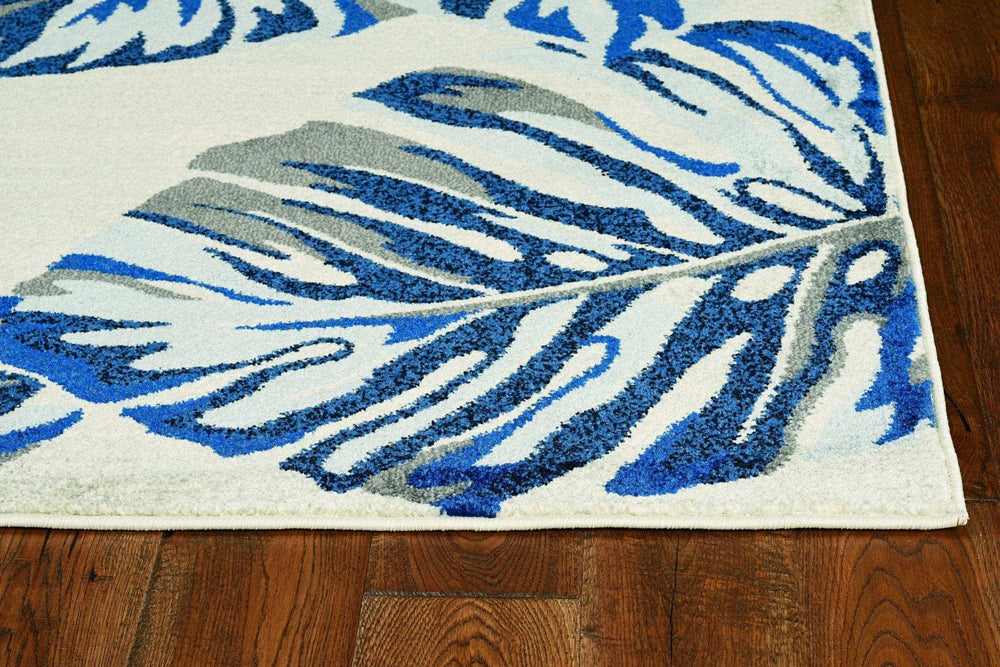 10' X 13' Grey Blue Machine Woven Tropical Leaves Indoor Area Rug - Homeroots - Flyclothing LLC