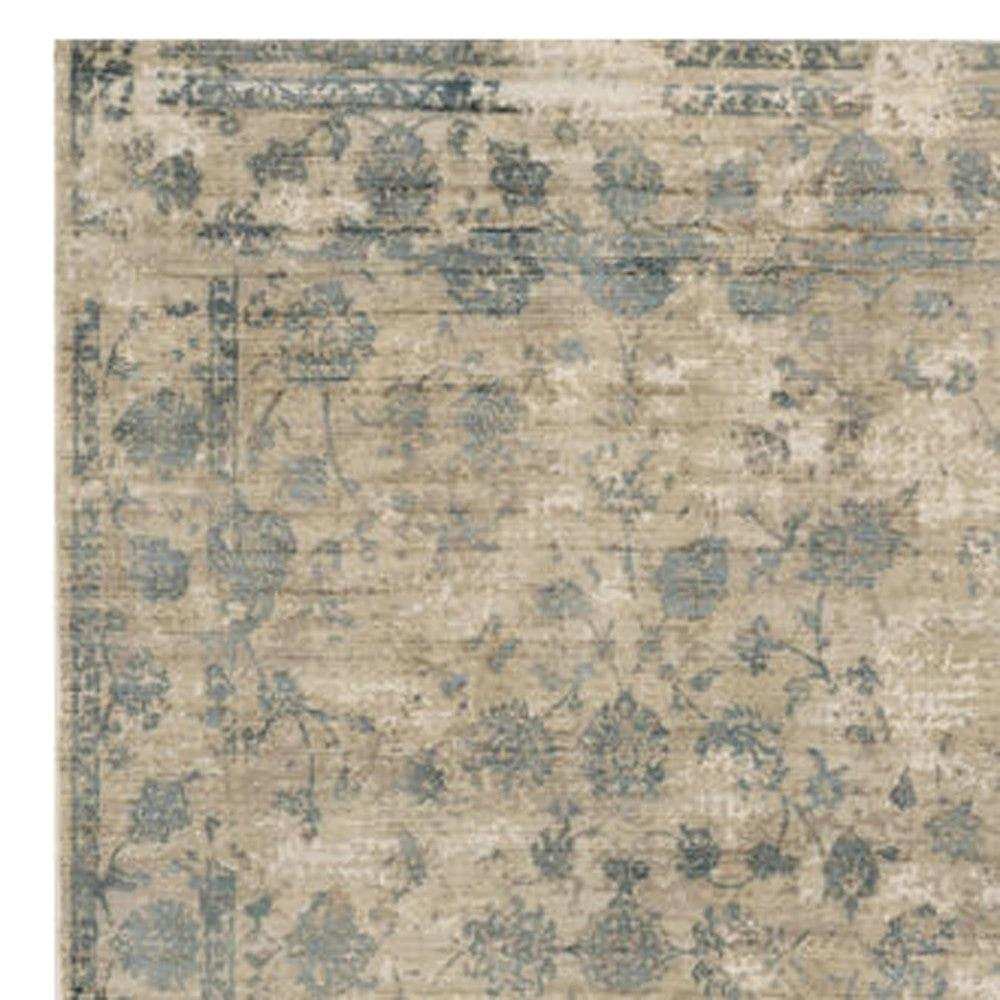 9' X 12' Blue Floral Vines Hand Loomed Distressed Area Rug - Homeroots - Flyclothing LLC