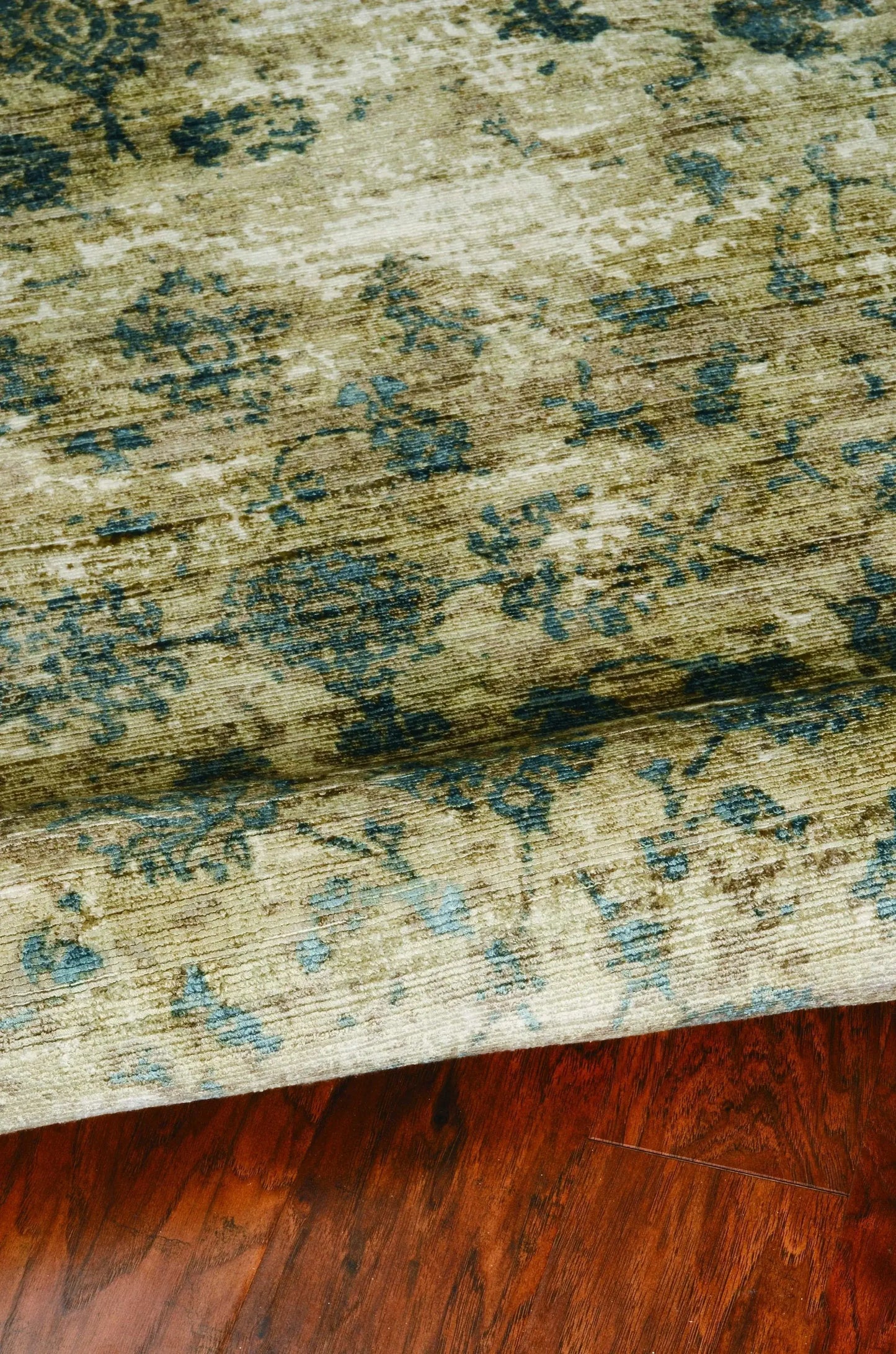 9' X 12' Blue Floral Vines Hand Loomed Distressed Area Rug - Homeroots - Flyclothing LLC