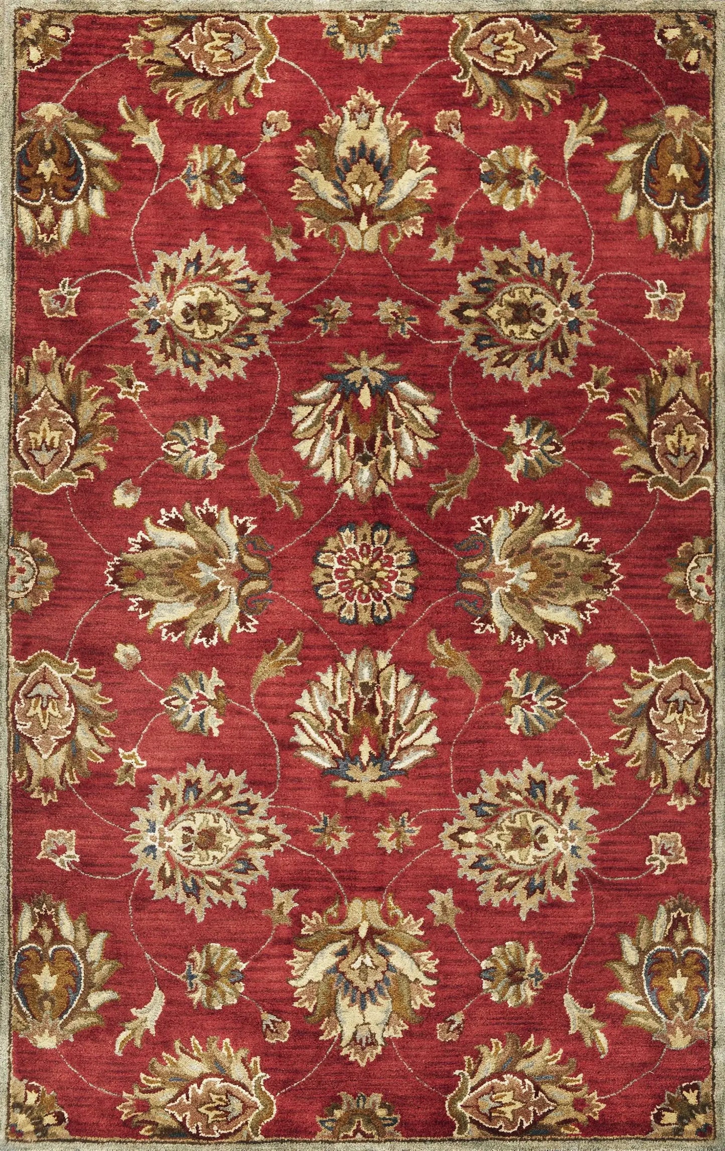 9' X 13' Red and Ivory Wool Floral Handmade Area Rug - Homeroots - Flyclothing LLC
