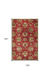 9' X 13' Red and Ivory Wool Floral Handmade Area Rug - Homeroots - Flyclothing LLC