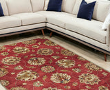 9' X 13' Red and Ivory Wool Floral Handmade Area Rug - Homeroots