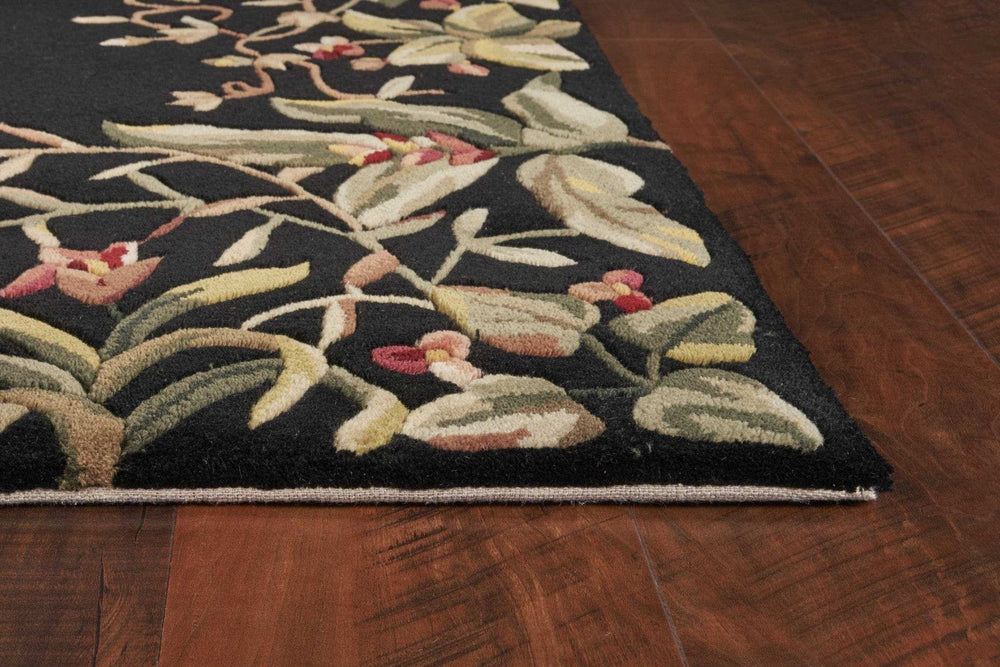 9' X 13' Green and Black Wool Tropical Floral Hand Tufted Area Rug - Homeroots - Flyclothing LLC