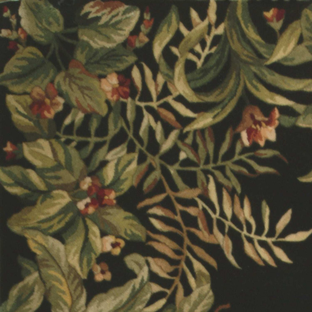 9' X 13' Green and Black Wool Tropical Floral Hand Tufted Area Rug - Homeroots - Flyclothing LLC