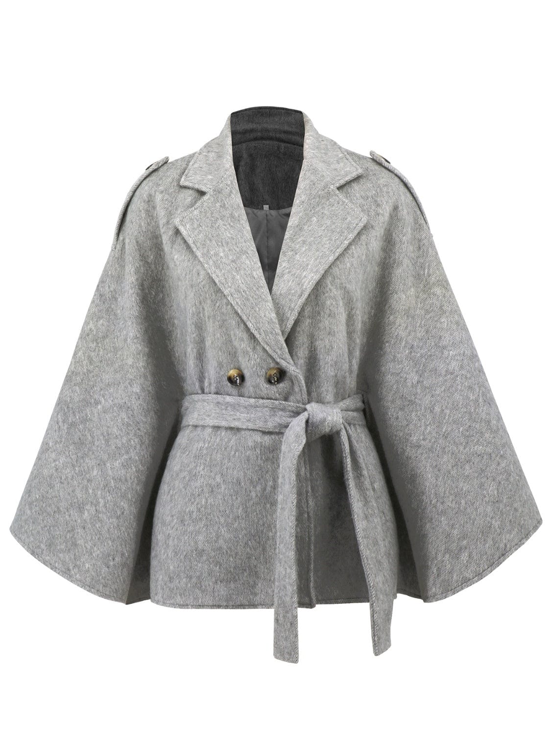 Double-Breasted Tie Waist Poncho - Trendsi