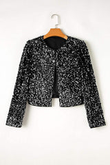 Sequin Open Front Long Sleeve Jacket - Trendsi - Flyclothing LLC