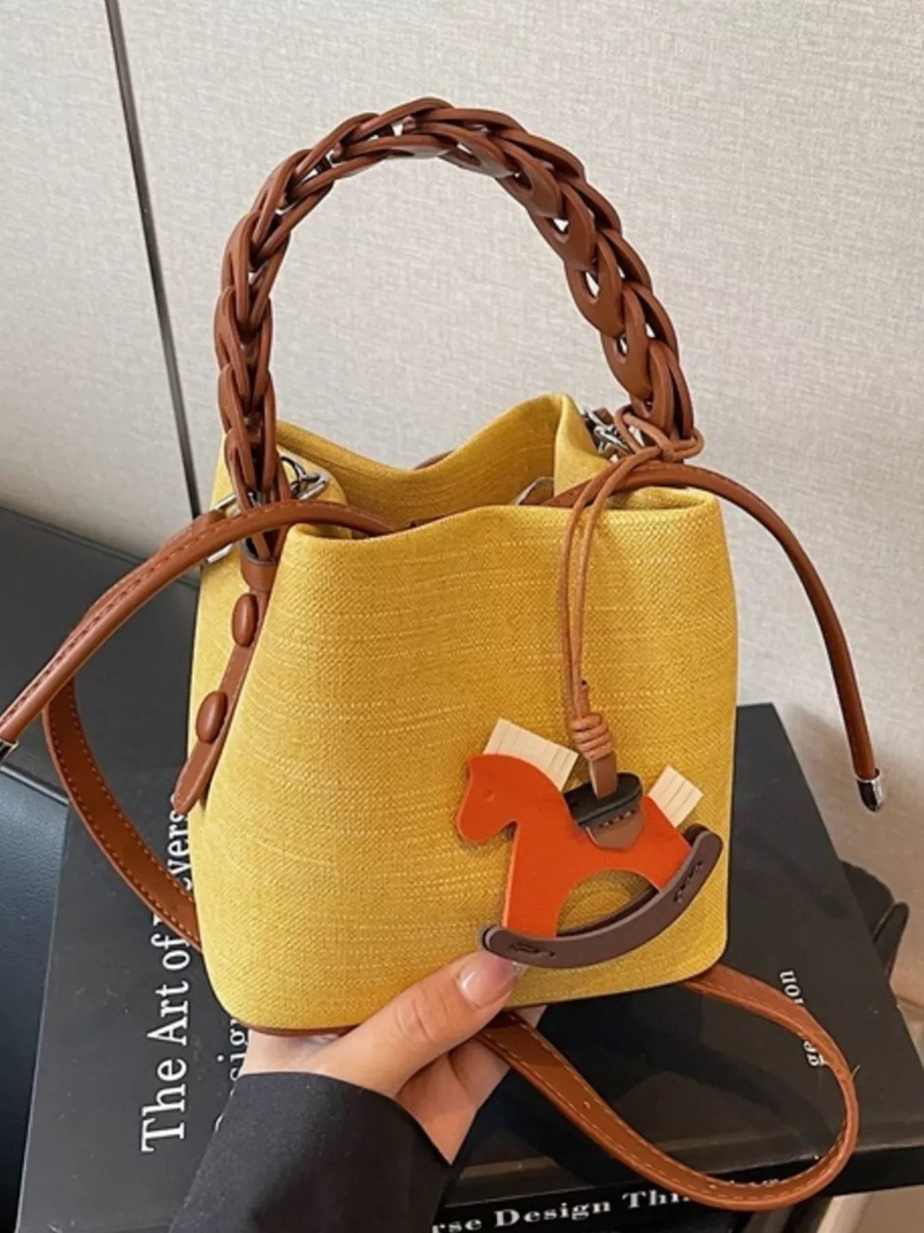 Braided Top Handle Bucket Crossbody Bag - Trendsi - Flyclothing LLC