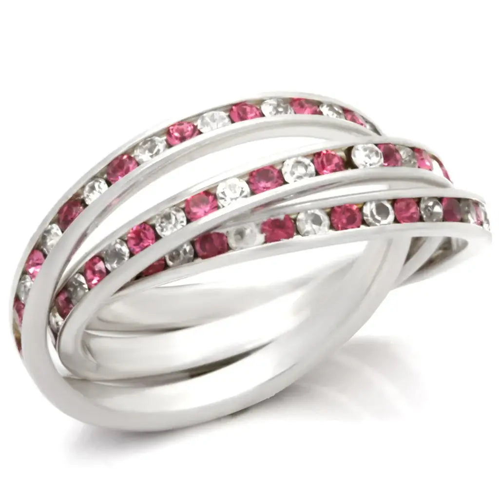 35110 - High-Polished 925 Sterling Silver Ring with Top Grade Crystal in Rose - Alamode - Flyclothing LLC