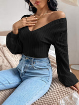 V-Neck Long Sleeve T-Shirt - Trendsi - Flyclothing LLC