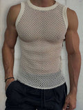 Men's Round Neck Hollow Out Sleeveless Knit Top - Trendsi - Flyclothing LLC