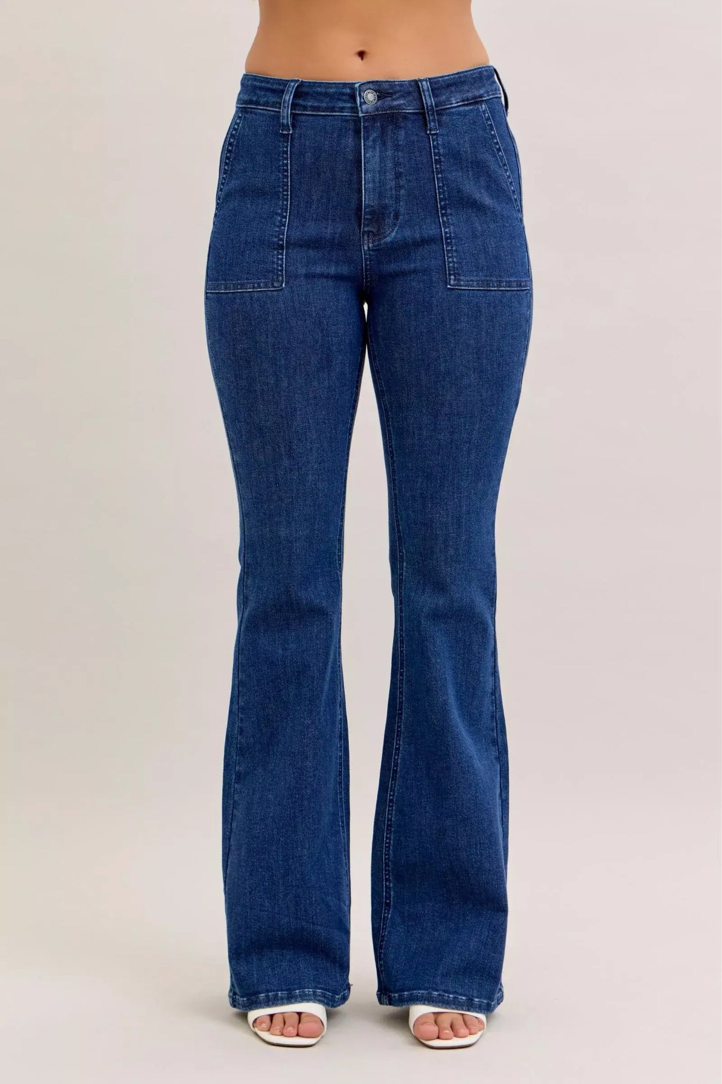 Judy Blue High Waist Flare Jeans with Front Patch Pockets - Trendsi - Flyclothing LLC