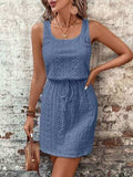 Eyelet Drawstring Round Neck Sleeveless Dress - Trendsi - Flyclothing LLC